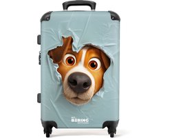 NoBoringSuitcases.com NoBoringSuitcases.com® - Kinderkoffer - Kindertrolley jongen en meisje - Bruine hond door gescheurd blauw plastic - Koffer kind groot - 20 kg bagage