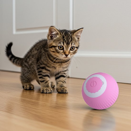 KiddyCat® Automatische Katten Speelbal - Model 2025 – Slim Speelgoed met Sensor – USB Oplaadbaar – Voor Kat & Kitten - Kleur Roze