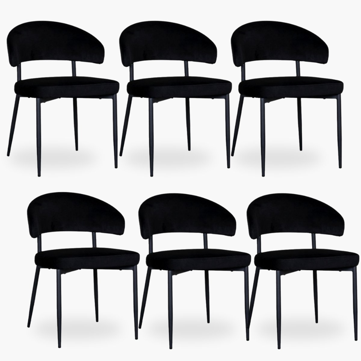 6x Eetkamerstoel Noa - Zwart Velours - Set van 6 -