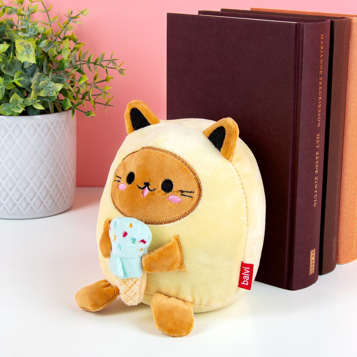 Balvi Kawaii Kat Boekensteun - Geel/ijsje van Balvi Beige,Blauw,Bruin