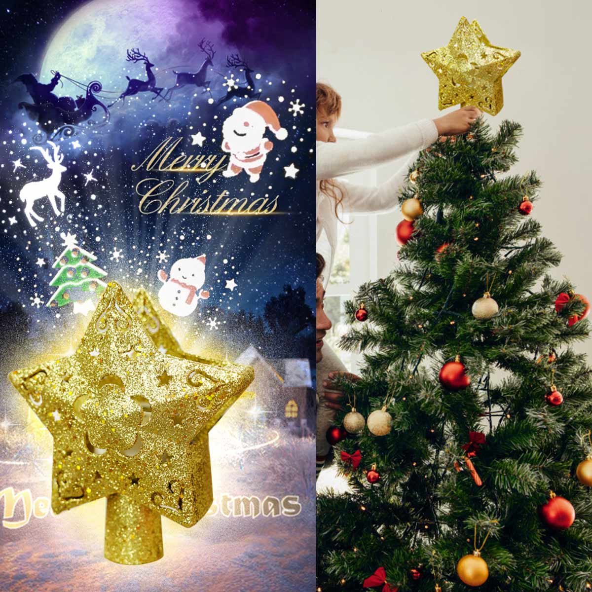 Meedeer Kerst Decoratie Kerstboom Topper-Kerstboom Topper Ster Verlicht met Ingebouwde Roterende LED-lampjes-Met Projectorlicht+5 Projectiekaart- Kerstversiering voor Kerstboom-voor Kerstmis, Feest, Binnenhuisdecoratie – foto 2