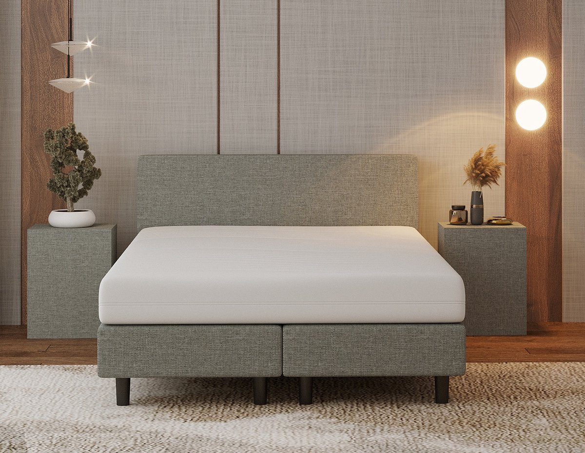 Nessa® Boxspring Hotel - Grijs Stof - 140x200 cm - Inclusief 7-zones Pocketvering Matras