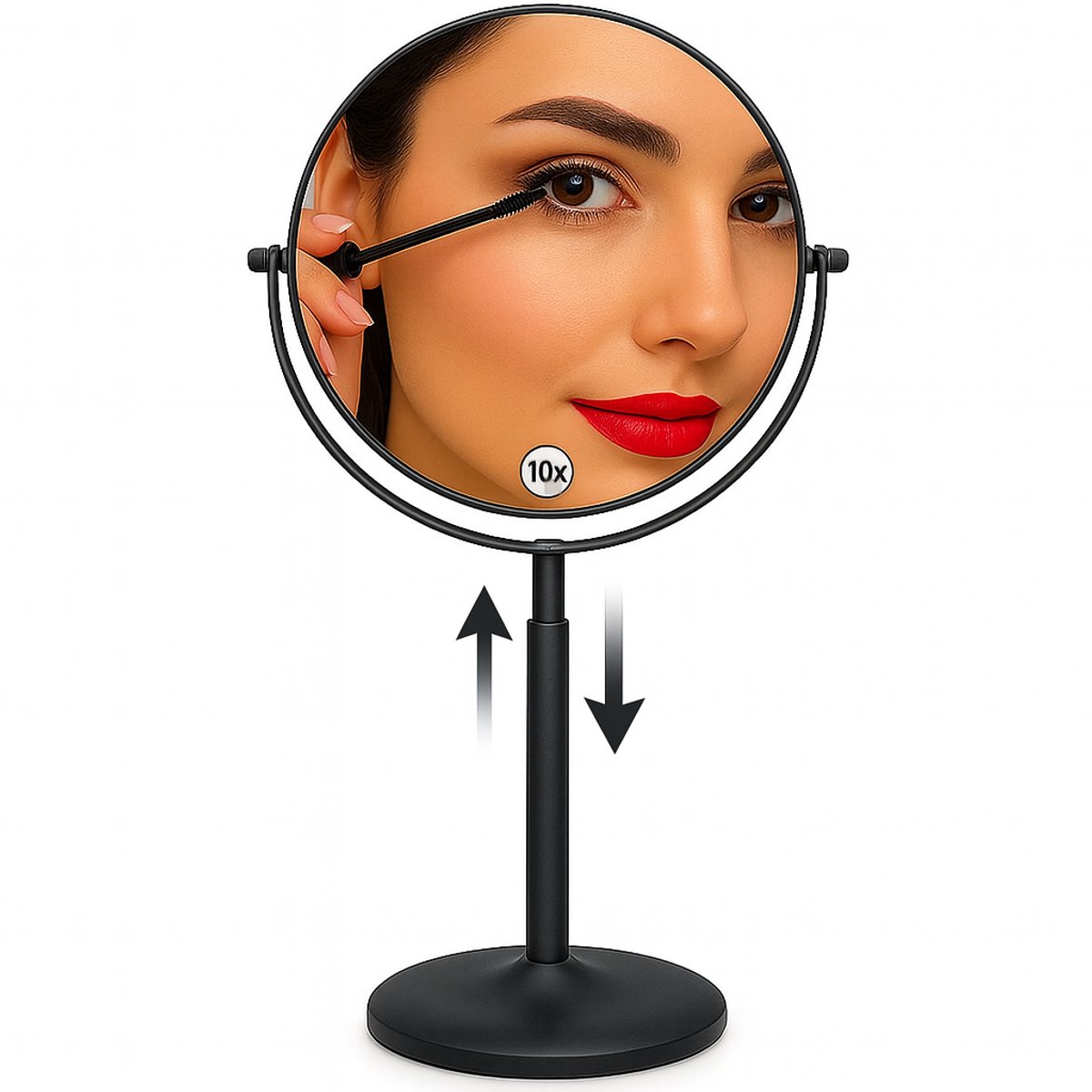 Goedkoopste Omliox® Make Up Spiegel - Metalen Ronde Spiegel - Dubbelzijdig x1 - x10 Vergrootspiegel - Scheerspiegel - Ø19cm zwart