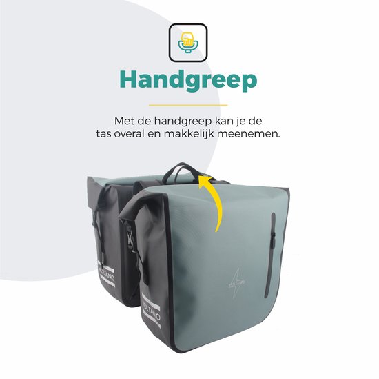 Voltano Dubbele Fietstas Rolltop Luxe E-bike - Zwart / Mintgroen - 48 Liter - 100% Waterdicht - Fietstassen Elektrische Fietsen