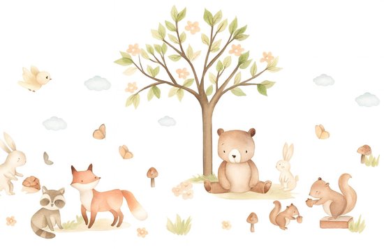 Papier peint autocollant Honeybears animaux de la forêt – Papier peint autocollant chambre enfant – Sticker mural – Chambre Bébé et enfant – 90 x 30 cm