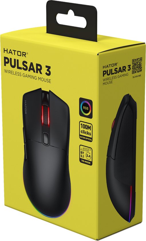 HATOR Pulsar 3 wireless, black Gaming Mouse - HATOR Optical Yellow 100M Switches PixArt PMW 3311(HTM630)