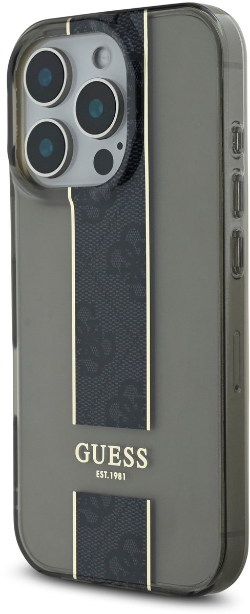 Guess iPhone 16 Pro Max Backcover hoesje IML 4G Stripe - Zwart