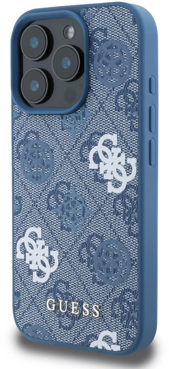 Guess iPhone 16 Pro Max Backcover hoesje - PU Leather - 4G Peony - Blauw