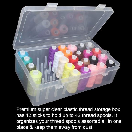 Opbergbox à coudre - Kit de couture - Plastique - Boîte à couture - Organiseur pour fournitures de couture - Panier à couture DIY - 42 Molinets - 23,7 x 13,7 x 6,6 cm - Transparent