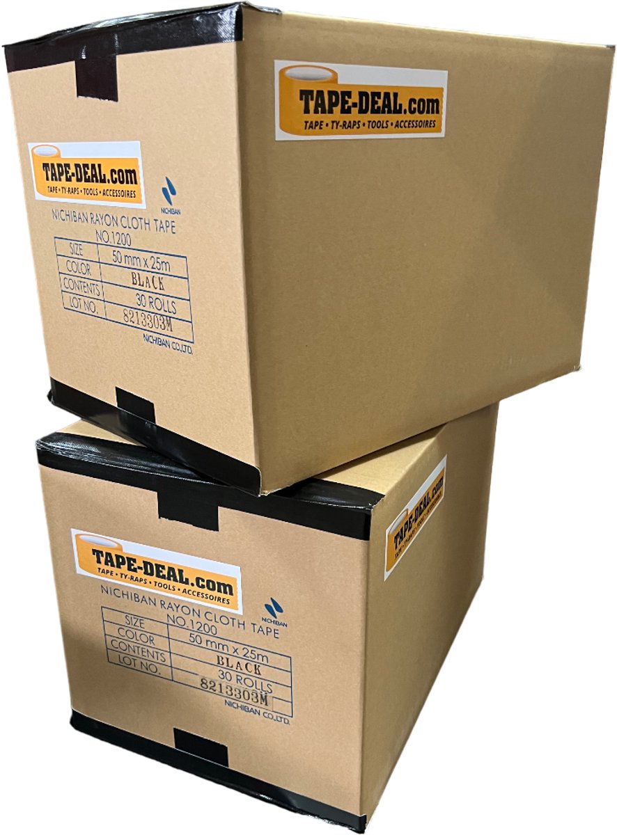 Nichiban Gaffa Tape 50mm x 25m Zwart - 2 dozen / 60 rollen