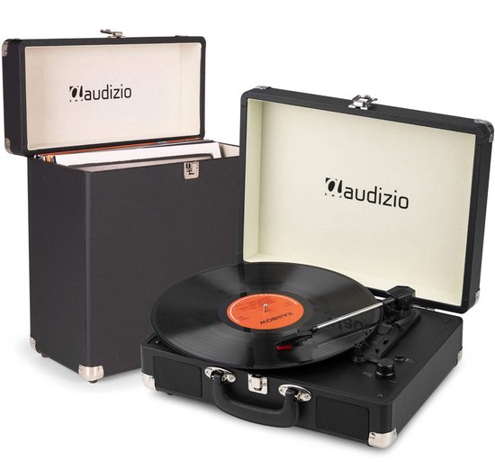 Retro platenspeler met platenkoffer - Audizio RP116BK - Platenspeler Bluetooth - Met speakers - Zwart