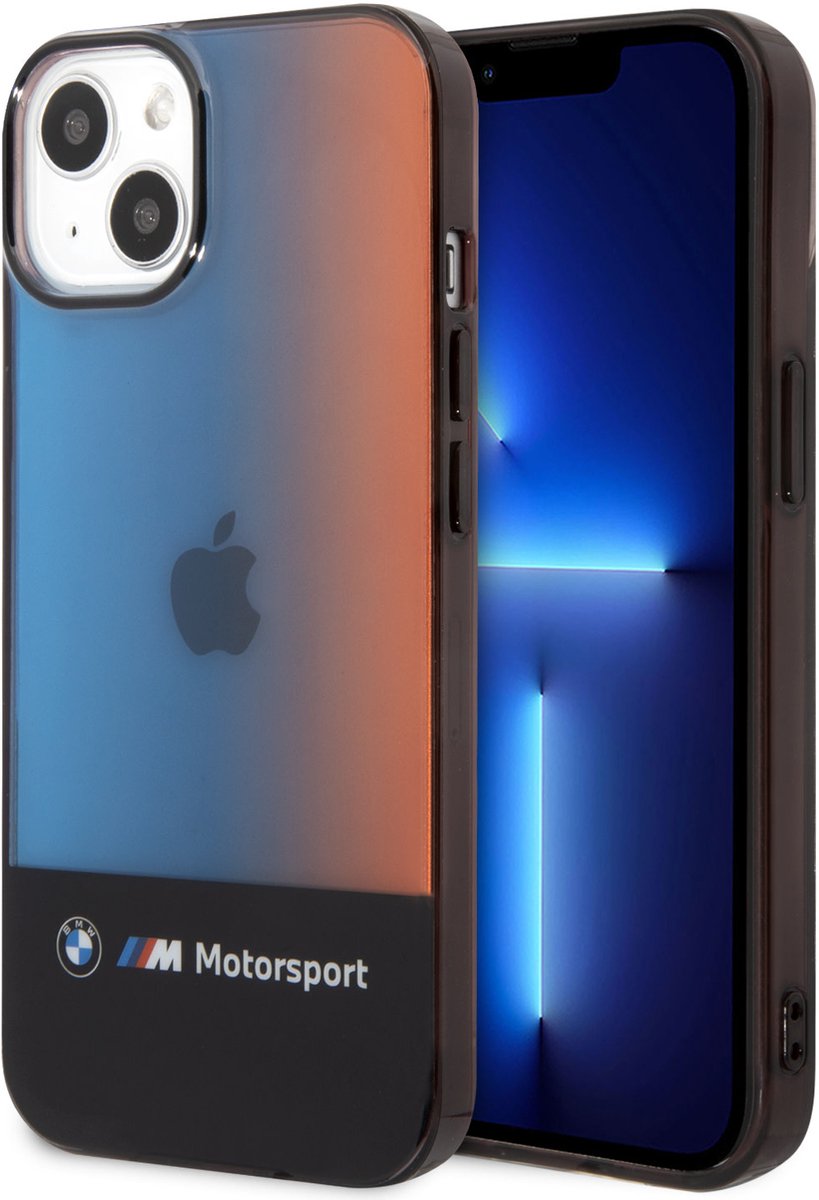 BMW iPhone 14 Plus & 15 Plus Backcover hoesje - IML - Fading Tricolor - Zwart