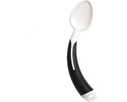 Lepel linkshandig, aangepast bestek met links gebogen handvat. Anti-slip greep, zwart.