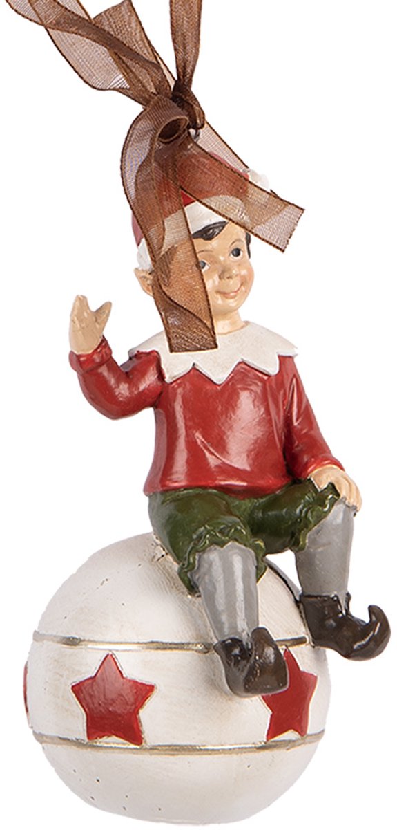 Clayre & Eef Kersthanger Elf 5x5x10 cm Rood Kunststof