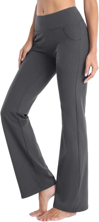 Flared damesbroek, extra lange broek, hoge taille, stretch, wijde