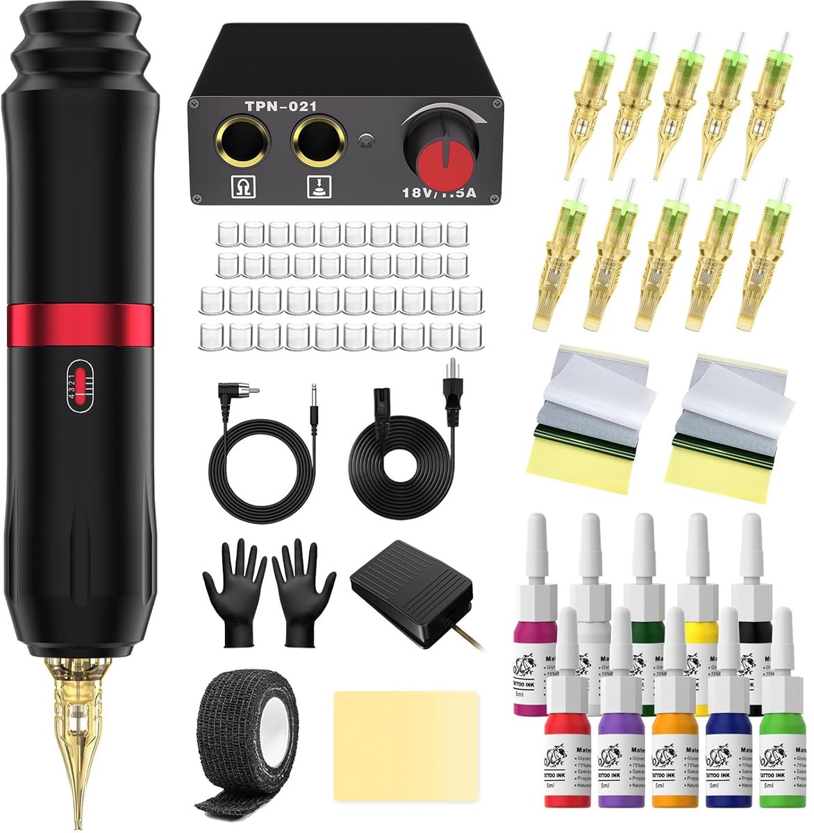 MKSS® Tattoo Machine met Accessoires - Tattoo kit Draadloos - Complete Set - Zwart