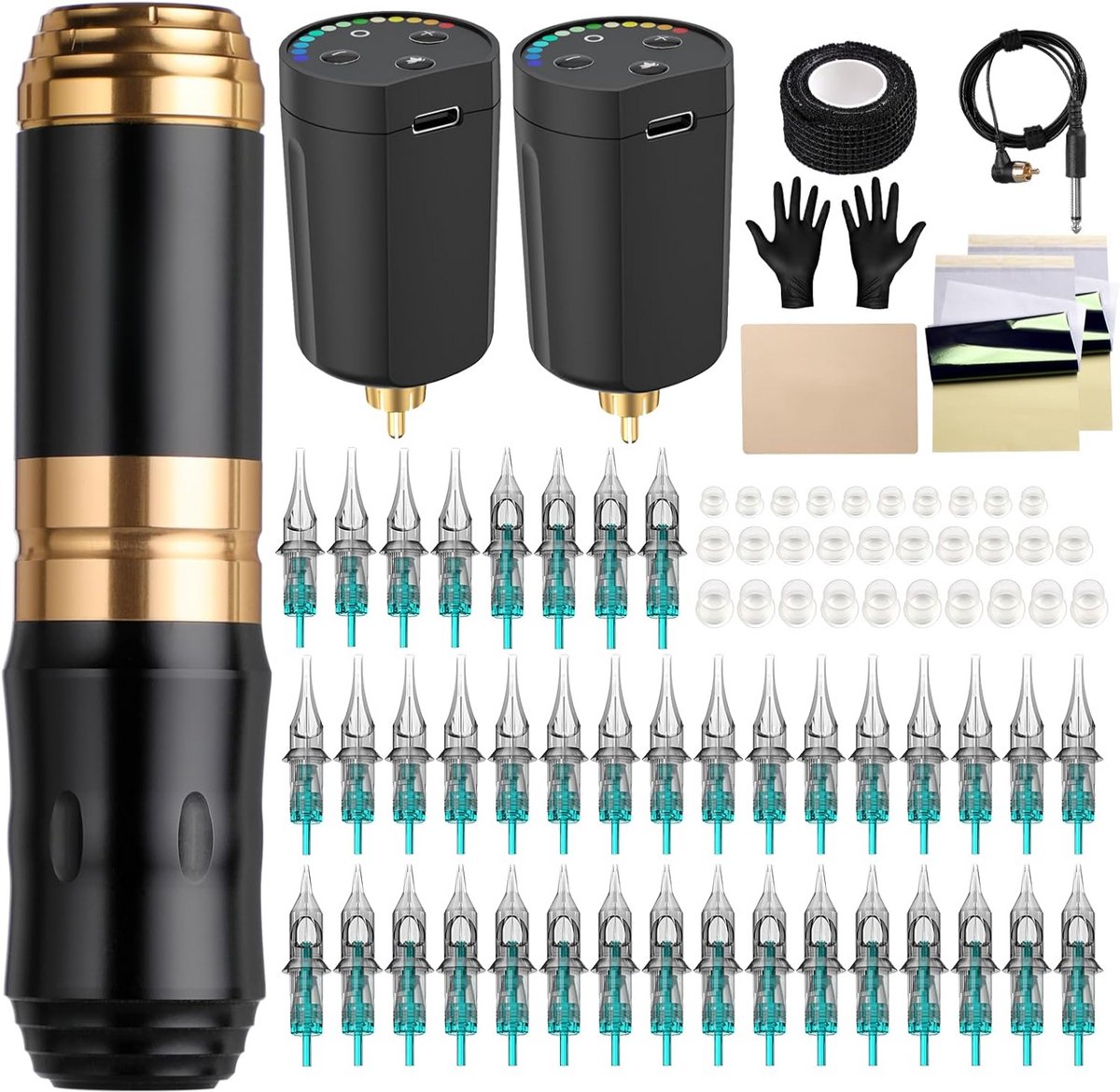 MKSS® Tattoo Machine met Accessoires - Tattoo kit Draadloos - Complete Set - Zwart Goud