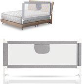 180CM Bedhekje - Extra Lang - Universeel - Verstelbaar - Grijs met opvangnet - Bedrand - Bedrail - Bedrek - Uitvalbeschermer Uitvalbeveiliging – bedhek