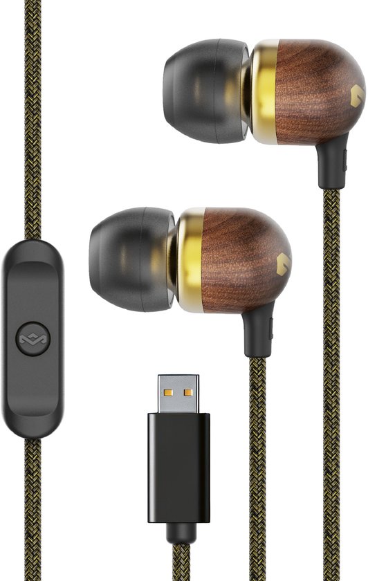 Écouteurs filaires USB-C Smile Jamaica de House of Marley - Écouteurs filaires - Avec microphone et commande à un bouton - Design Eco Friendly - Drivers 9 mm - Câble anti-nœuds - Laiton