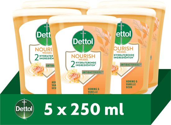 Dettol No-Touch Handzeep Navulling Honing & Vanille (Nourish) - 5 x 250ml - Voordeelverpakking