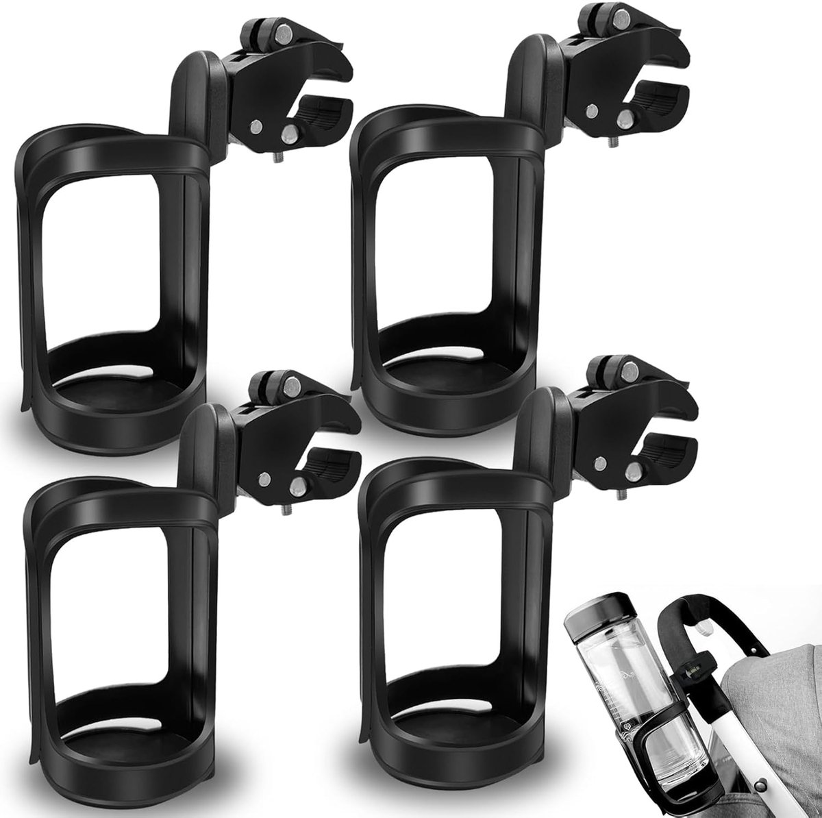 Bekerhouders voor kinderwagen - 360 graden rotatie - 4 stuks - zwart