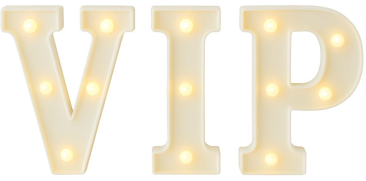 Lichtgevende Letters VIP - Wit - 16 cm Hoog - op Batterijen
