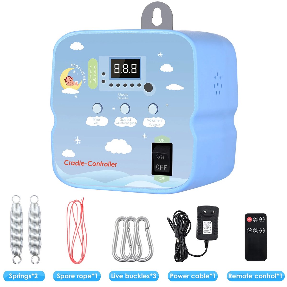 Kelseek Wiegmotor - Babyschommel controller - Elektrisch - Met afstandbediening - Met timer - Tot 20 kg - 220 Volt - Blauw