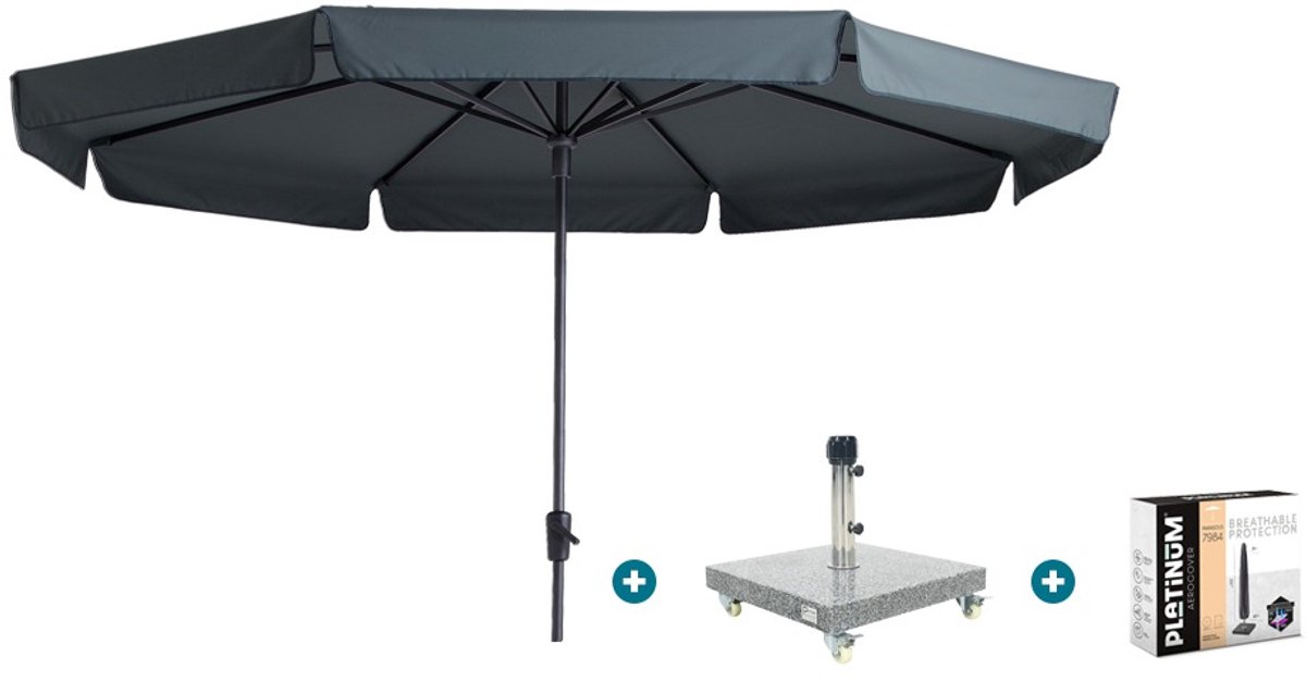 Madison Syros Luxe stokparasol Ø350 cm. - Grey met Sevilla voet en hoes