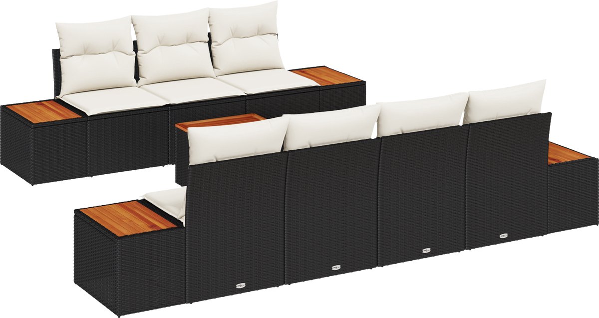 vidaXL - Tuinbank - Set - met - kussen - met - opslag - 8 - pcs - Zwart - Poly - rattan