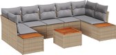 vidaXL - 8-delige - tuinset - met - kussens - in - beige - poly - rattan - en - acaciahout