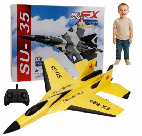 Velours Max® - RC Vliegtuig - Geel - Afstandsbediening - Straaljager - TIKTOK - FX-620 - Drones - Vliegtuigen - Vliegtuigen Speelgoed - Speelgoed - Op Afstand Bestuurbaar - Oplaadbaar - MAX 50 KM/U