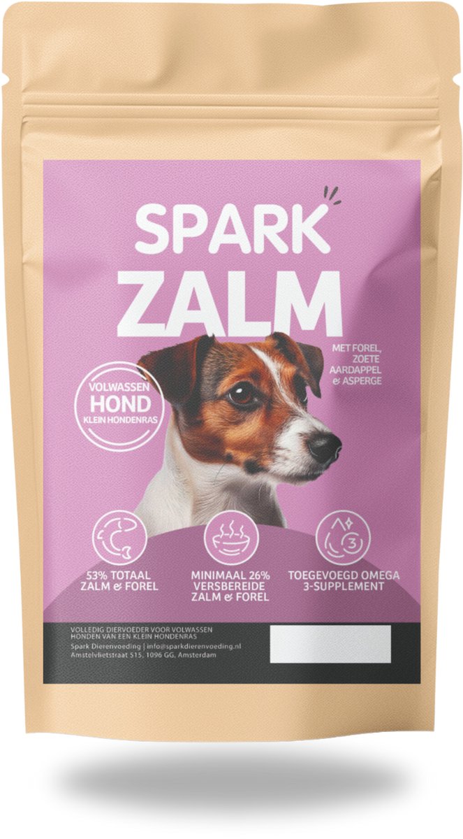 Spark - Volwassen Hondenbrokken - Klein Hondenras - Zalm met Forel, Zoete Aardappel & Asperge - Hypoallergeen - Graanvrij - 2KG