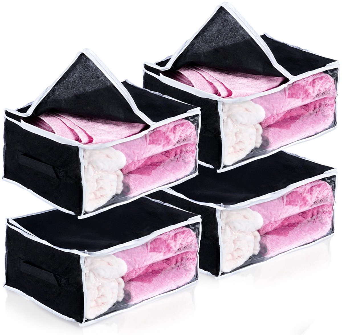 vilde Opbergtas voor Beddengoed 27 l 4 stuks - Opbergzak - Organizer voor Dekbed Kleding - Opslag - Onderbed - Draagtas Zwart;Wit