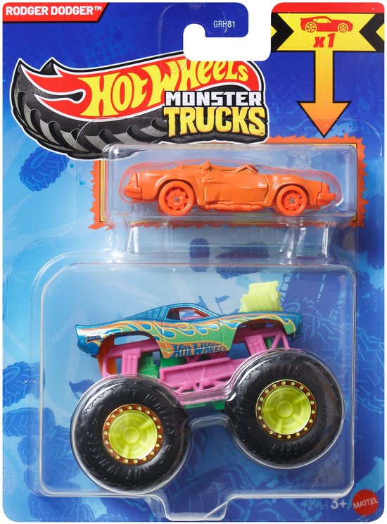 Hot Wheels Monster Trucks Auto - Rodger Dodger 2-delig inclusief kleine auto