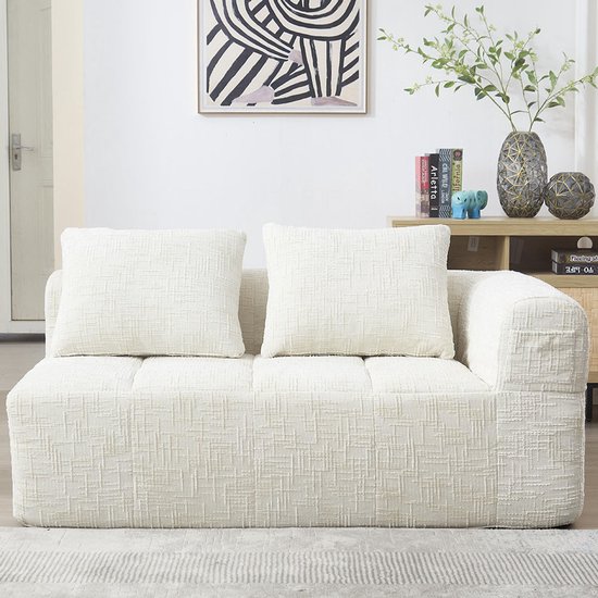 PugsdrlyCanapé confortable pour 2 personnes, aucun assemblage requis, canapé moelleux avec kussen, poches latérales pour télécommande et téléphone portable, soigné et élégant, beige