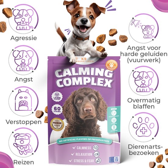 K9 Laboratories Kalmte & Balans - Honden Supplement - Anti Stress, Angst, Agressie - Met Valeriaan, L-tryptofaan & Hennepzaadolie - 60 Stuks
