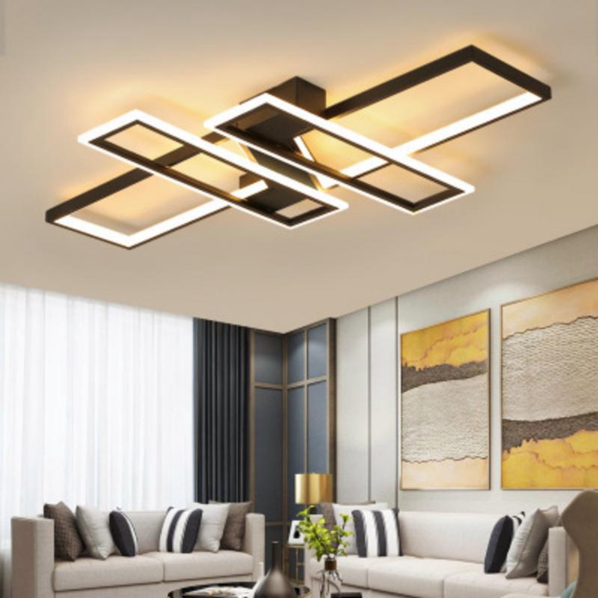 Haobosic - Zwarte rechthoekige LED plafondlamp, 65W, neutraal licht, voor woonkamer, slaapkamer of keuken