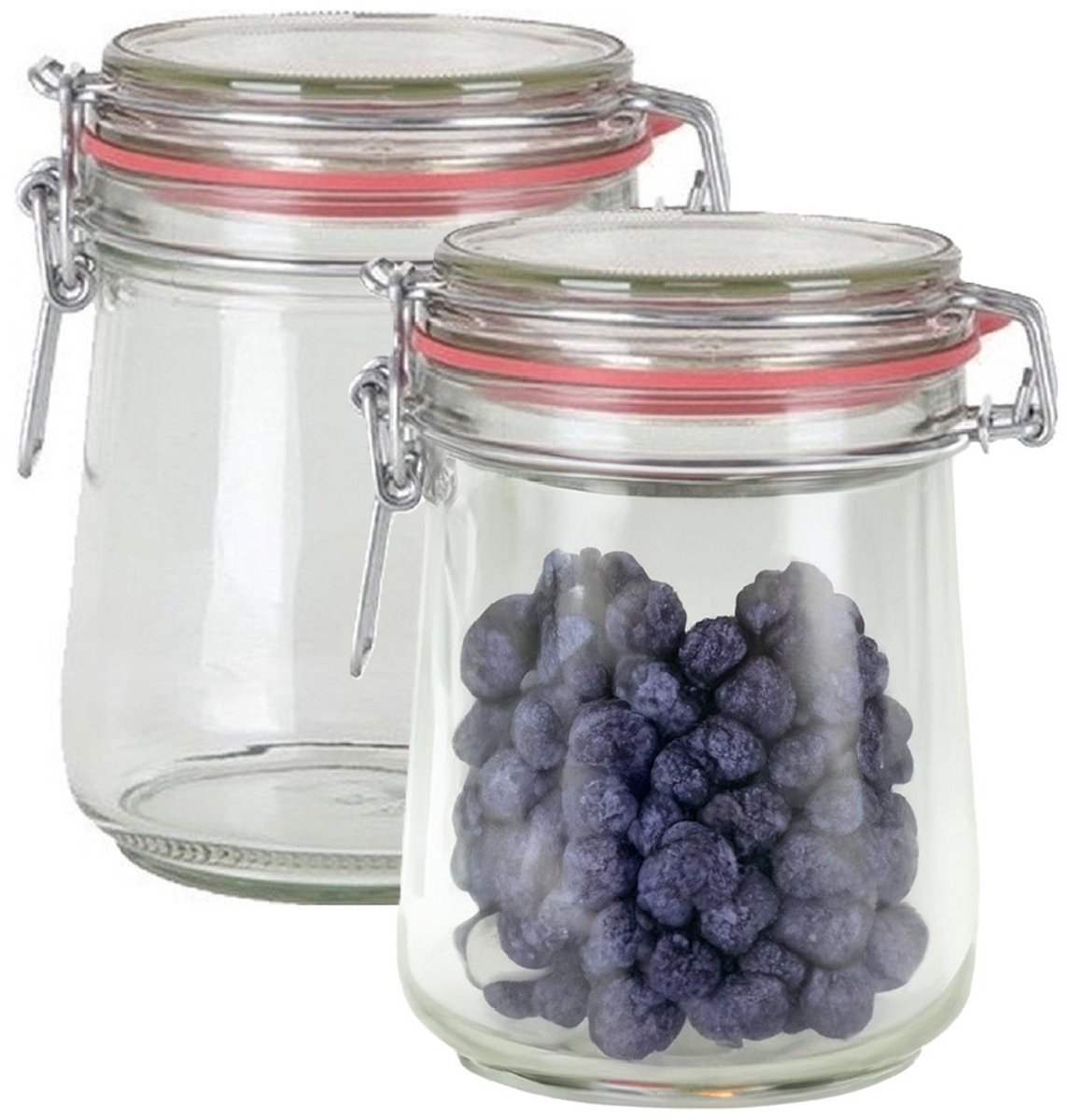 Weckpot/inmaakpot - 2x - glas - 720 ml - met beugelsluiting - transparant - Voedsel voorraadpotten