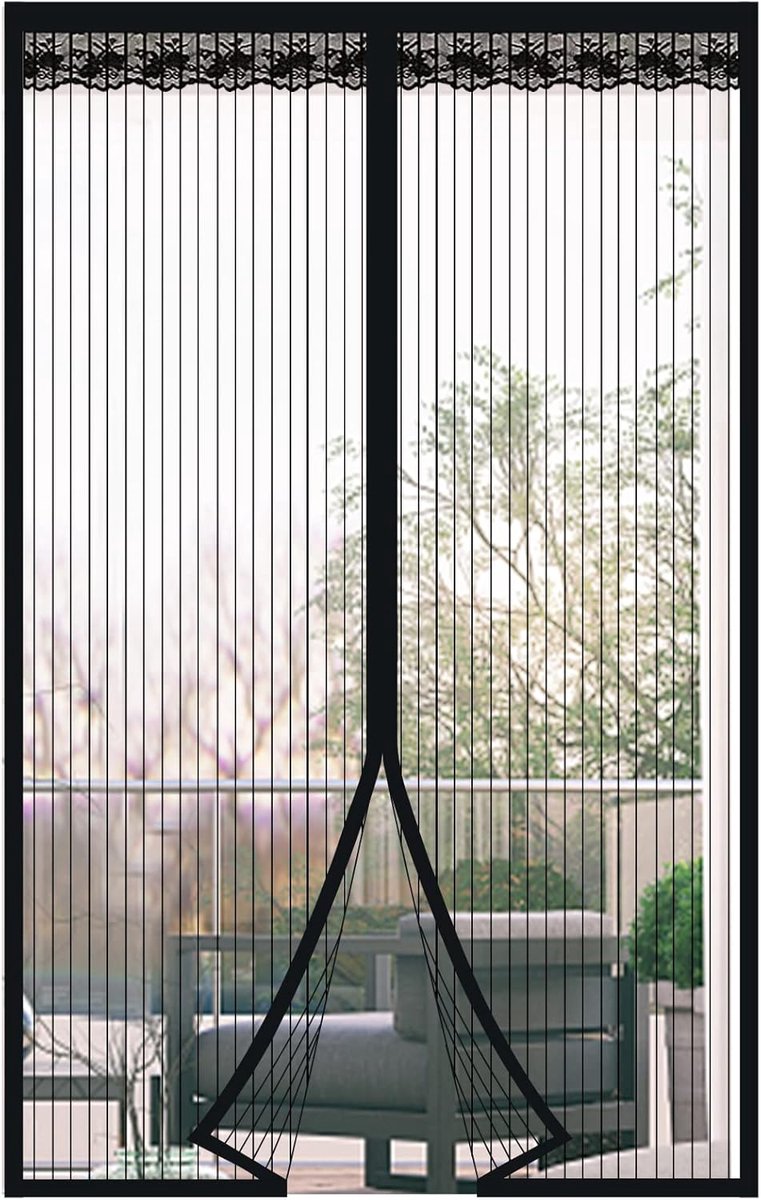 Magnetisch Klamboe Deurgordijn - 120x210 cm - Anti-muggen - met Magnetische Gesp - Geen Boren Nodig - Geschikt VoorBalkondeur, Kelderdeur, Terrasdeur - Zomer Magnetisch Zacht Garen Deurgordijn - Geperste Rand Streep Stijl - Zwart