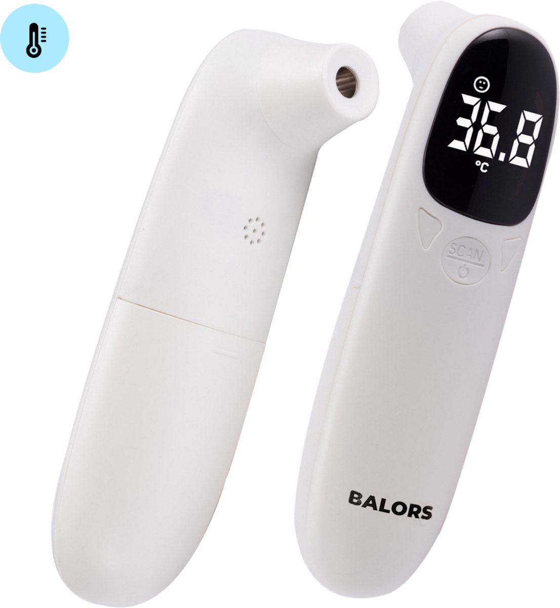 BALORS® Oorthermometer - Koortsthermometer - Oorthermometer volwassenen - Thermometer koorts - Thermometer Baby - Oorthermometer kinderen - Digitaal display - Wit