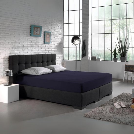 Droomtextiel Zacht Katoenen Hoeslaken Navy 140x200 cm - Hoge Hoek - Perfecte Pasvorm - Heerlijk Zacht