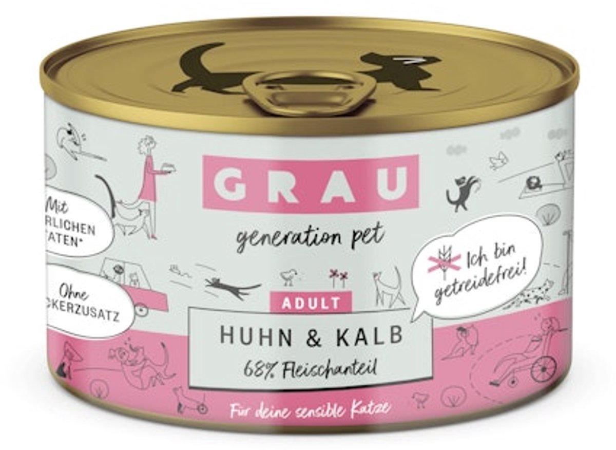 GRAU Grau Graanvrij Kattenvoer - Kip & Kalf - 6 x 200 g