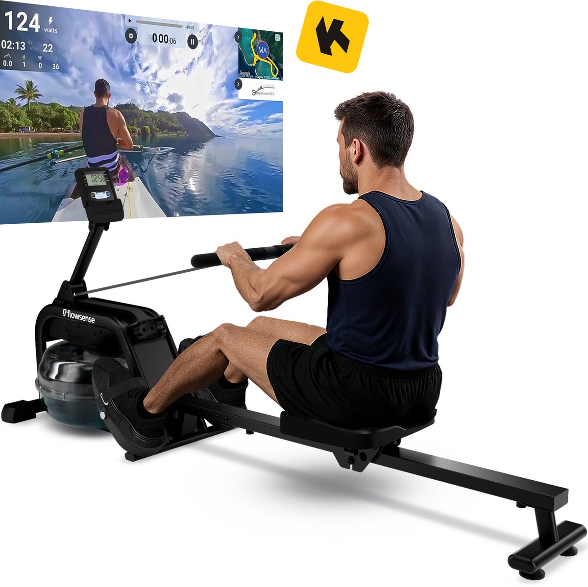 Afbeelding 3 van Flowsense Roeimachine Inklapbaar Waterweerstand Roeiapparaat - Roeimachine Zwart - Max 140KG - Geluidsstil (15 dB) - Gemakkelijke Montage