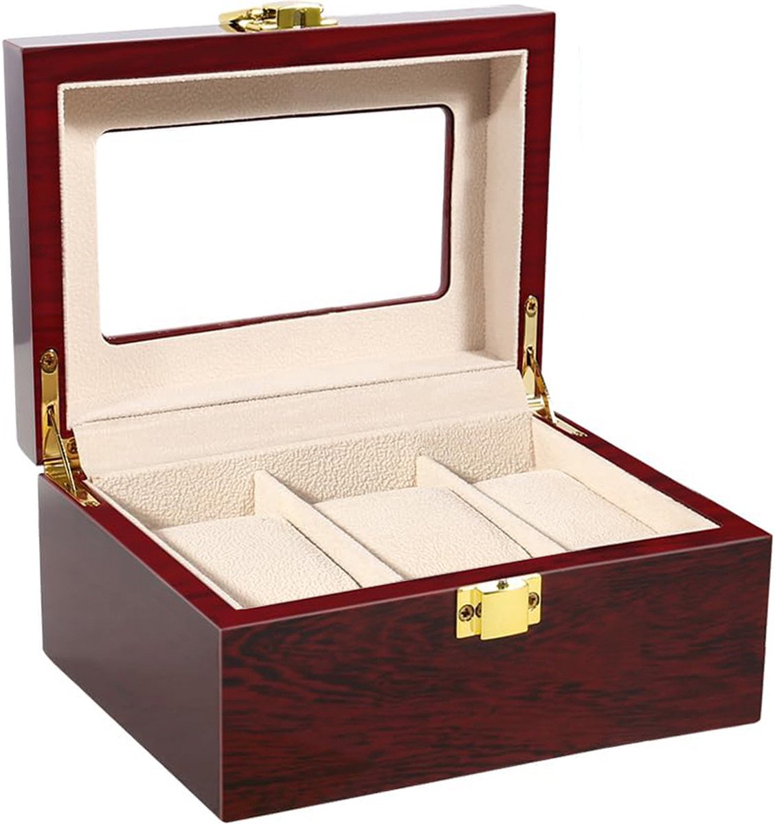 Uten Luxe HorlogeBox - Horlogedoos Heren Dames- Juwelendoos - Sieradendoos - 3 vakken - Hout