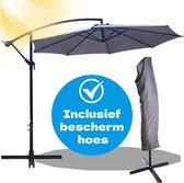 Zweefparasol Ø300 cm - Hoes en Kruisvoet - Tuinparasol - UV Bescherming - Waterdicht - Grijs - Silvergear