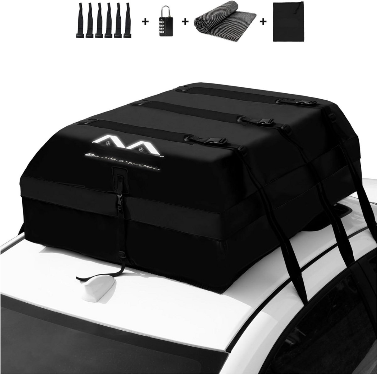 Goodivery ® Waterdichte Opvouwbare Dakbox voor Auto's - Dakkoffers, 595L/21 kubieke voet waterdichte dakkoffer- ‎127 x 107 x 48 cm, Zwart