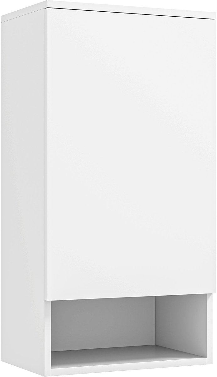 Merax Wandkast – Hangkast met Deur en Open Vak – Wit Medicijnkast 40x27x77 cm