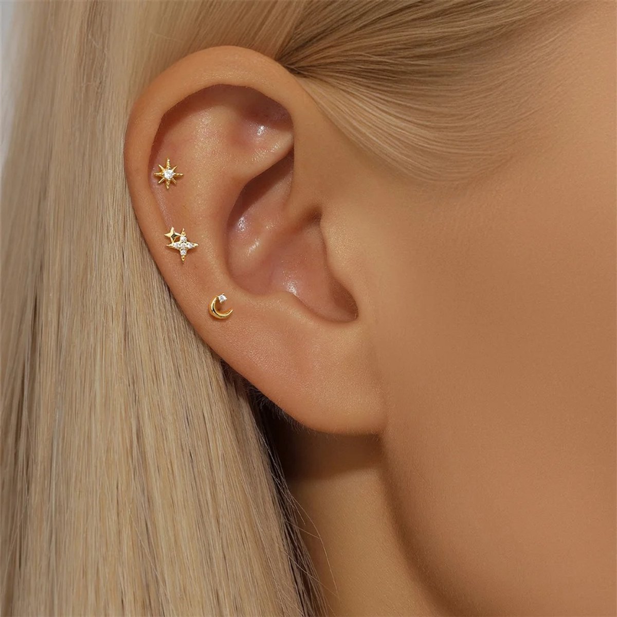 Twinkle Sterren Oorbellen Set met Zirkonia Stenen- 925 Sterling Zilver - 18K Verguld Dames Oorbellen - Dames Sieraden