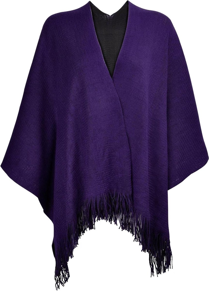 Dames Kasjmier Poncho Cape met Franjes in Paars - Wintermode - One Size