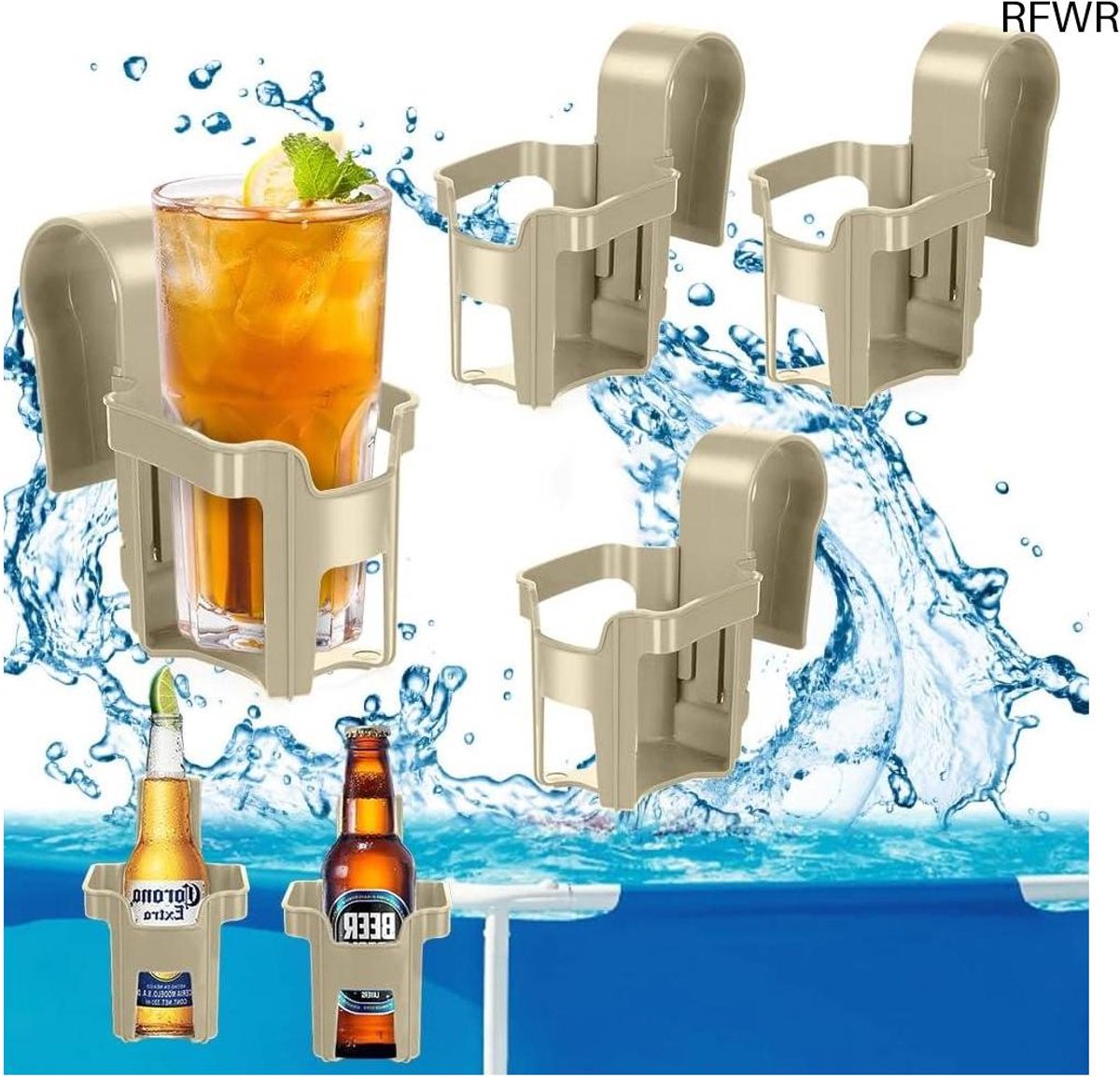 RFWR® Drankhouders voor zwembad - 4 stuks waterbekerhouders - Ideaal voor zwembadaccessoires, strand en feestjes